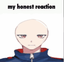 a picture of a bald anime character with the words " my honest reaction "