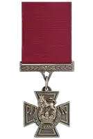 a medal with a red ribbon and the words pro valore on it