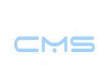 a blue logo for cms is on a white background