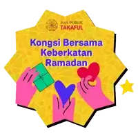 a poster for aia public takaful with two hands holding hearts and a gift box