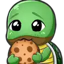 a turtle is eating a cookie in a cartoon .