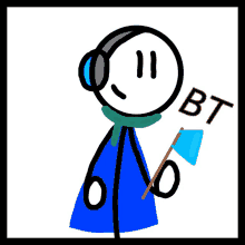 a stick figure is wearing headphones and holding a flag with the word bt above it