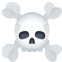 a cartoon skull and crossbones with a heart shaped nose