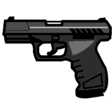 a cartoon drawing of a gun on a white background