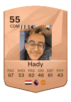 a card with a picture of a man with the name hady on it