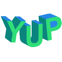 the word yup is written in blue and green letters