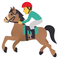 a man in a red helmet is riding a horse