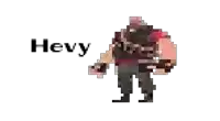 a pixel art of a man with the word hevy on it