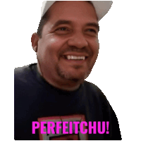 a man wearing a hat and a shirt that says perfeichu