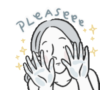 a cartoon drawing of a woman covering her face with her hands with the words pleaseee written around her