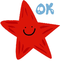 a red star with a smiley face and the word ok written below it