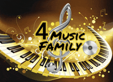 a poster for 4 music family with a treble clef