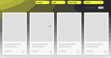 a screenshot of a website showing a row of cards with a yellow button that says ' price range ' on it