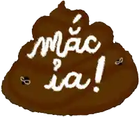 a pile of brown poop with the word mac written in white