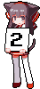 a pixel art of a cat girl holding a sign with the number 2 on it .