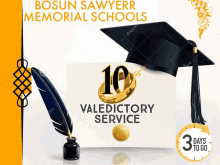 a poster for bosun sawyerr memorial schools with a graduation cap