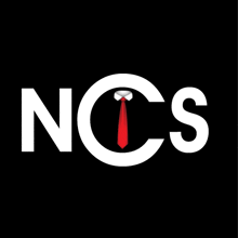 a logo for ncis with a red tie in the center