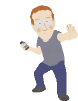 a cartoon character of a man holding a cell phone