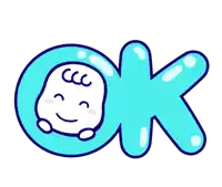 a cartoon drawing of a baby in a blue ok sign