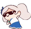 a cartoon of a girl wearing sunglasses and a blue dress .