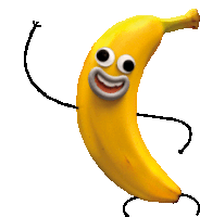 a cartoon banana with arms and legs and a smiling face