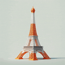 an orange and white model of the eiffel tower against a white background