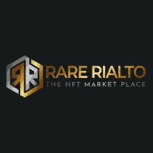 a logo for rare rialto the nft market place on a black background