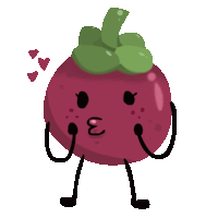 a cartoon illustration of a purple fruit with a face and arms and legs