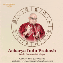 an advertisement for a famous astrologer named acharya indu prakash