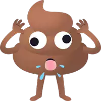 a cartoon drawing of a poop with a sad face