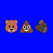 a bear poop and log on a blue background