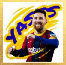 a sticker of a soccer player wearing a colorful jersey with a fist in the air .