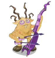 a cartoon monster is holding a purple cello and playing it