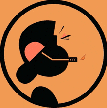 a cartoon drawing of a man smoking a cigarette in a black circle