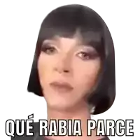 a sticker of a woman with short hair and the words que rabia parce