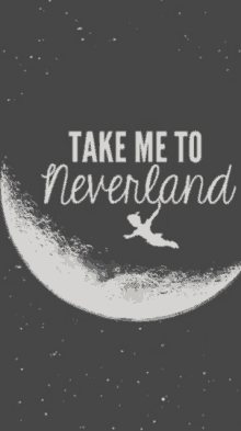 a poster that says take me to neverland with a moon in the background