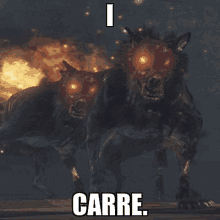 a picture of a couple of wolves with red eyes and the words carre on the bottom