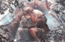 a boy and a girl are sitting under a tree reading a book with a watermark that says " immortalized "