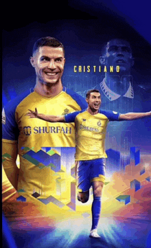 cristiano ronaldo is wearing a blue and yellow shirt