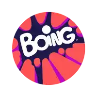 a boing logo with a purple and red circle