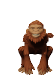 a cartoon monkey is squatting down and smiling .