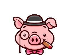 a cartoon pig wearing a hat and bow tie is smoking a cigar