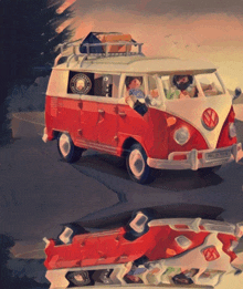 a painting of a red and white van with a license plate that says philip j.