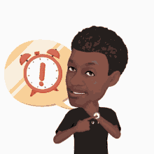 a cartoon of a man with an alarm clock and an exclamation point