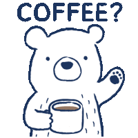 a drawing of a bear holding a cup of coffee with the words coffee written on it