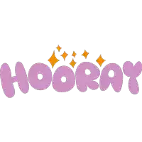 the word hooray is written in purple and orange