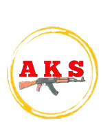 a drawing of a gun with the word aks in red