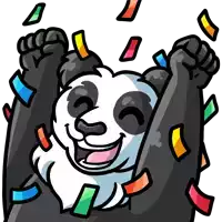 a cartoon of a panda with confetti falling around it