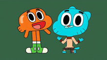 darwin and gumball from the amazing world of gumball stand next to each other