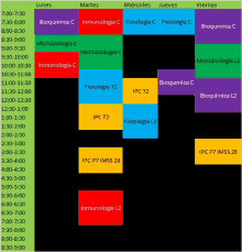 a schedule of classes in a foreign language including immunologia